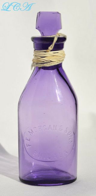 Pristine Purple Drug Store Bottle F E Morgan Philada Embossed Antique W/stopper