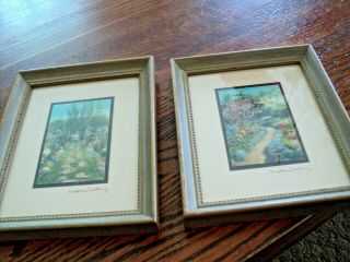 2 Vtg 3 " X2 " Wallace Nutting Hand Tinted Miniature Prints Country Scene