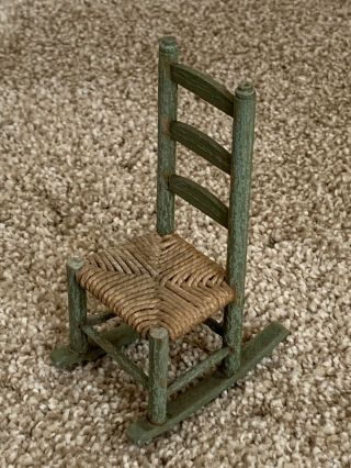 Vintage Antique Miniature Tynietoy Dollhouse Doll Wood Porch Rocking Chair