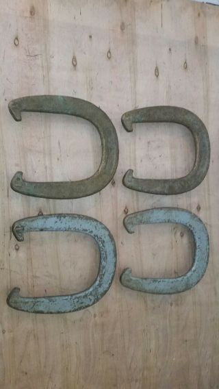 Rare Antique Solid Brass Set Of 4 Pitching Horse Shoes Old Tournament