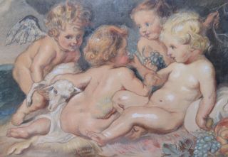 Antique Art Old Master Drawing Rubens Angels Putti Children Charming Delightful