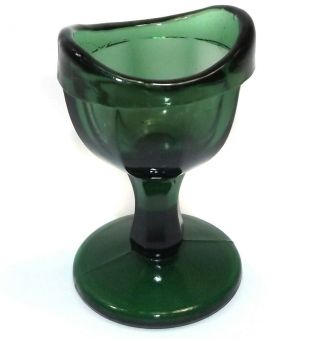 Antique Olive Green Glass Pedestal Eye Wash Cup Eye Bath Paneled Sides