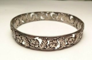Antique Victorian Silver Repousse Oak Leaves Bangle Bracelet 30g
