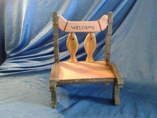 Vintage Doll Bench Chair Seat Wooden Handmade Rustic Cabin Camping Fish Welcome