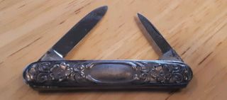 Antique Ornate Sterling Silver Folding 2 Blade Pocket Knife Solingen Germany