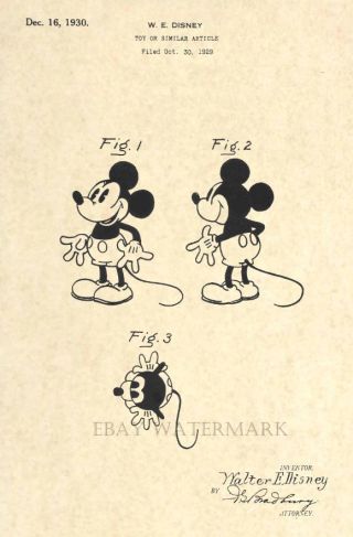 Official Mickey Mouse 1930 Us Patent Art Print - Vintage Walt Disney - Antique 49