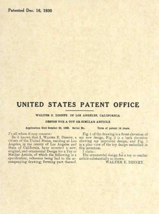 Official Mickey Mouse 1930 US Patent Art Print - Vintage Walt Disney - Antique 49 2