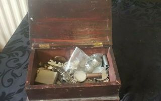 Very Old Wooden Box And Contents