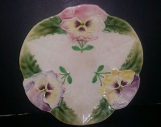 Antique French Majolica Choisy Le Roi H Boulenger Pansies Plate Victorian