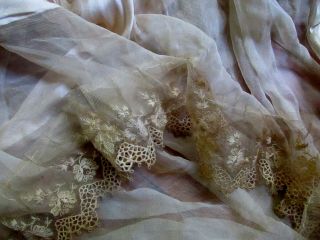 Antique Victorian French Sheerest Gossamer Fine Silk Cotton Lace Trim Pc Ornate