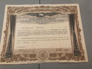 1925 Antique Tunica Homer Oil Company Midlothian Texas Stock Certificate