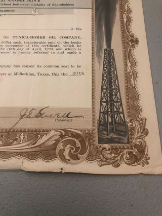 1925 Antique Tunica Homer Oil Company Midlothian Texas Stock Certificate 5