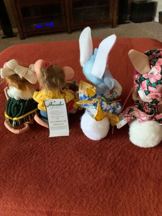 4 Vintage ANNALEE MOBILITEE Easter BUNNY RABBITS And Mice With Apples (autumn) 6