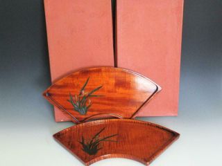 Japanese Wooden Sencha Tea Tray 2set W/sign; Tasteful Carving/ 9096