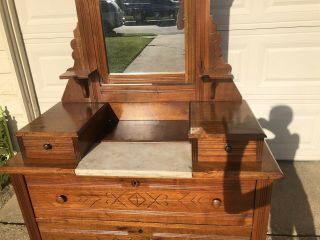Victorian eastlake Dresser with Marble Top & Mirror 1800s era rare 4