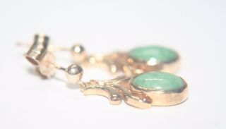 Antique/ Vintage Earrings Precious Jade Gemstones Set In 9ct Gold