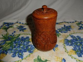 Vintage Wooden Jar With Lid Handcrafted Hand Carved
