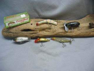 Vintage/antique Fishing Lures - 5 Old Baits - Arbogast - Kautzky - Creek Chub - Lucky Ld