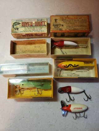 Vintage Fishing Lures/boxes Heddon,  Arbogast Jitterbug,  Bomber,  Rapala