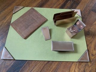 1920 Antique Arts & Crafts Copper Desk Set Marked C Letter Holder Opener Blotter
