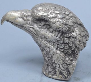 Collectable Handwork Decor Old Miao Silver Carve Hunting Eagle Head Lucky Statue