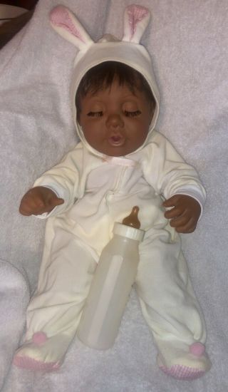 Judith Turner Real Baby 20” 1985 Hasbro Black Girl Sleeping Asleep Doll Vintage