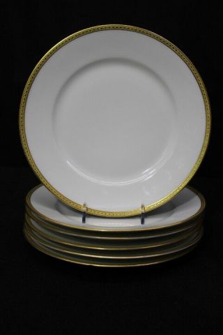 Set Of 6 Antique Theodore Haviland 8 1/2 " Luncheon Plates Diamond Gold Trim 1910