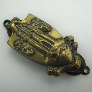 Antique Denbigh Coat Of Arms Small Brass Door Knocker