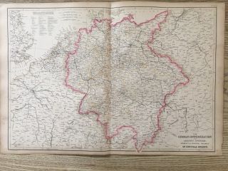 1859 Germany German Confederation Hand Coloured Antique Map By W.  G.  Blackie