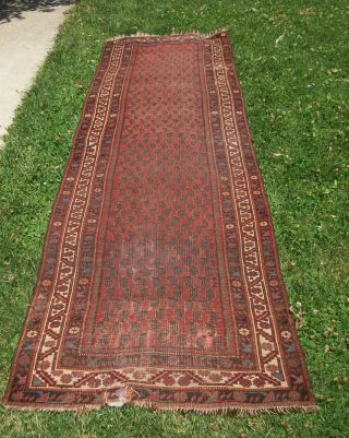 Long Handwoven Antique Runner Rug Carpet 129 Inches Long Old