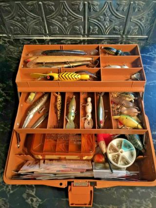 Vintage Fenwick 1050 Tackle Box Full Of Fishing Lures & Accessories