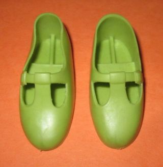 Vintage Ideal 1971 Velvet Crissy Family Green T - Strap Doll Shoes
