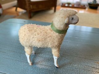Putz Sheep Germany German Wooly Stick Leg Composition Antique Nativity Toy 4