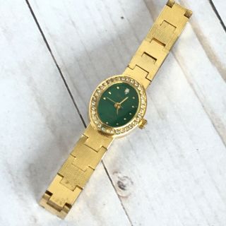 Vintage Sarah Coventry Ladies Wrist Watch Emerald Green Face Gold Tone Westclox