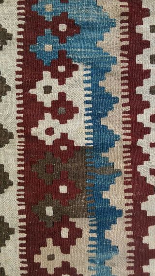 Tribal Geometric Wool Rug 3 ' x5 ' brown,  maroon,  tan,  blue. 4