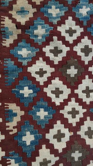 Tribal Geometric Wool Rug 3 ' x5 ' brown,  maroon,  tan,  blue. 5