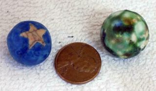 2 Antique Clay Marbles Tennessee Star & Fancy Bennington Shooter Se