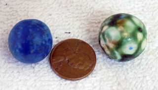 2 Antique Clay Marbles Tennessee Star & Fancy Bennington Shooter SE 3