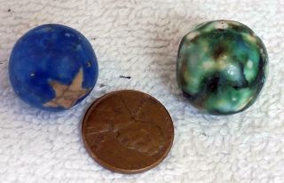 2 Antique Clay Marbles Tennessee Star & Fancy Bennington Shooter SE 4