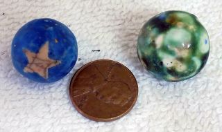 2 Antique Clay Marbles Tennessee Star & Fancy Bennington Shooter SE 5