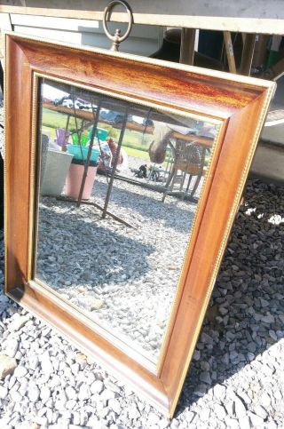 Antique Large Wood Framed Mirror 28 " X 20 " Vintage Wall Hanging Mirror