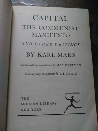 KARL MARX CAPITAL communist manifesto and other writings 1932 Antique Book 3