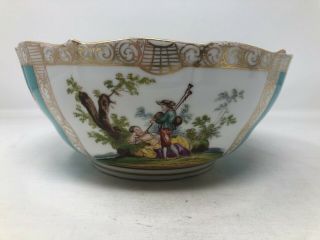 Antique Dresden Germany Hand Painted Floral Courting Scene Bowl 9 