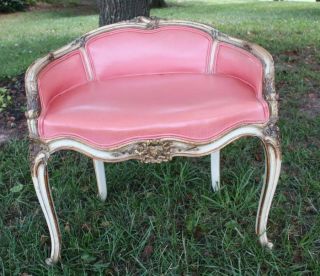 Antique French Provincial Vanity Bench Settee Coral Seat