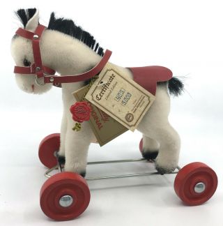 Hermann Pony Pull Toy Mohair Plush 6.  5in Horse Ltd Ed 403/3000 Id Tags 1980s Vtg