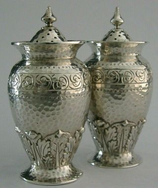 Stunning Rare Sterling Silver Arts And Crafts Pepper Pots 1900 109g Plannished