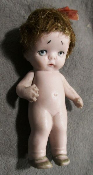 Vintage Miniature Bisque Doll - 2.  75 " - Pouty Face Kewpie - Hertwig - Germany