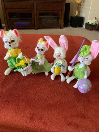 4 Vintage Annalee Mobilitee Easter Bunny Rabbits And Mice 2 Pairs - Estate Find