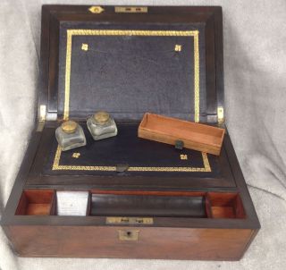 Antique Wood Folding Portable Travel Writing Sloping Lap Desk Document Box Case