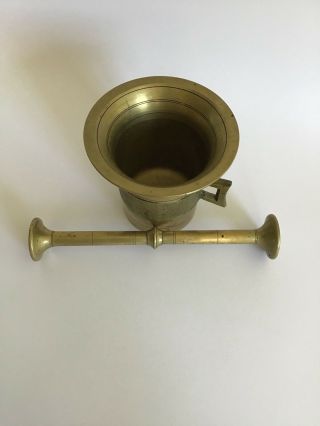 Large Antique German Brass Mortar & Pestle 2